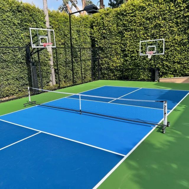 Blue and green multi-use tennis court
