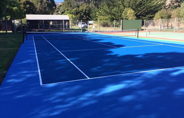 Outdoor blue tennis court